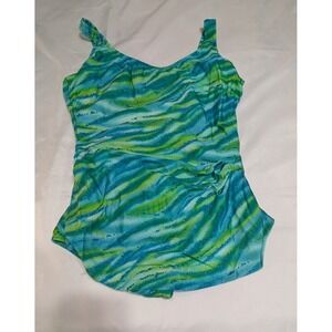 Gottex One Piece Swimsuit Womens 18 Teal Green Blue Excellent Abstract Glitter